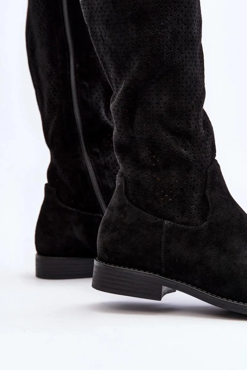 Kozaki Wiosenne|Kozaki Ażurowe>Damskie buty S.Barski S.Barski HY66-139 Ażurowe Kozaki Damskie Czarne