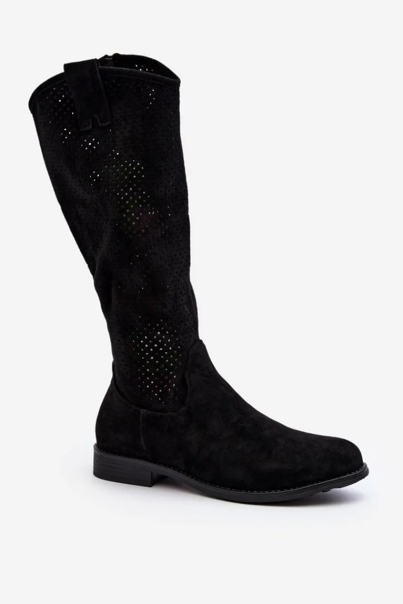 Kozaki Wiosenne|Kozaki Ażurowe>Damskie buty S.Barski S.Barski HY66-139 Ażurowe Kozaki Damskie Czarne