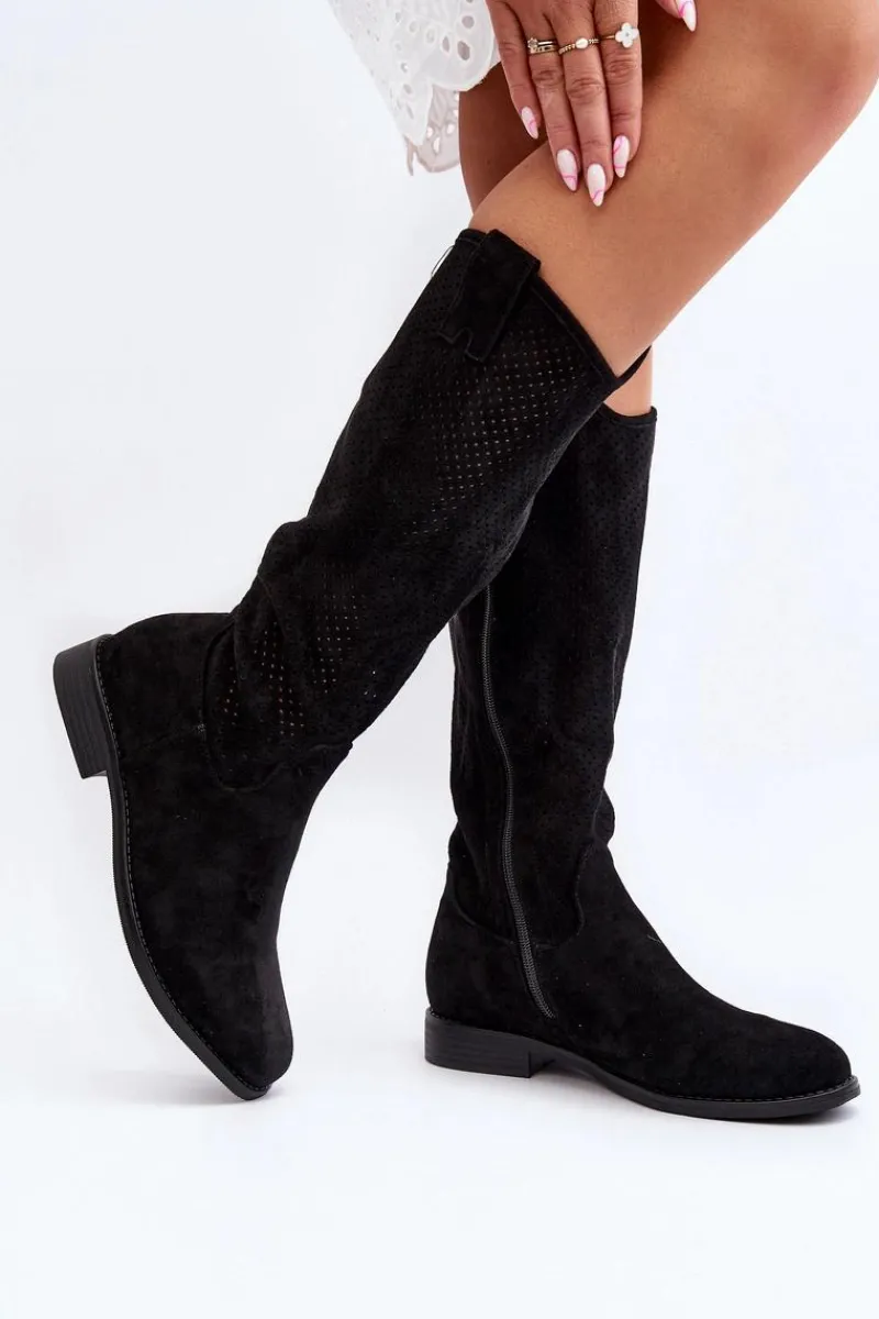 Kozaki Wiosenne|Kozaki Ażurowe>Damskie buty S.Barski S.Barski HY66-139 Ażurowe Kozaki Damskie Czarne