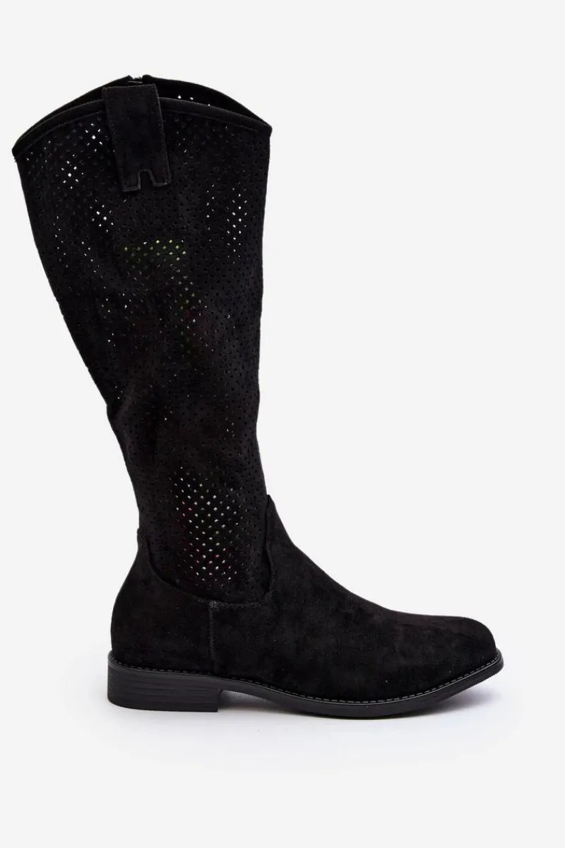 Kozaki Wiosenne|Kozaki Ażurowe>Damskie buty S.Barski S.Barski HY66-139 Ażurowe Kozaki Damskie Czarne