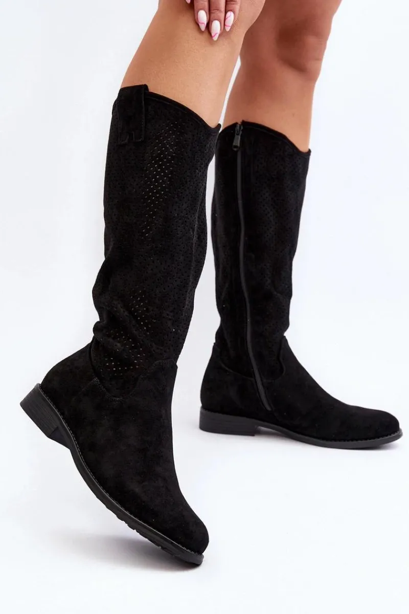 Kozaki Wiosenne|Kozaki Ażurowe>Damskie buty S.Barski S.Barski HY66-139 Ażurowe Kozaki Damskie Czarne