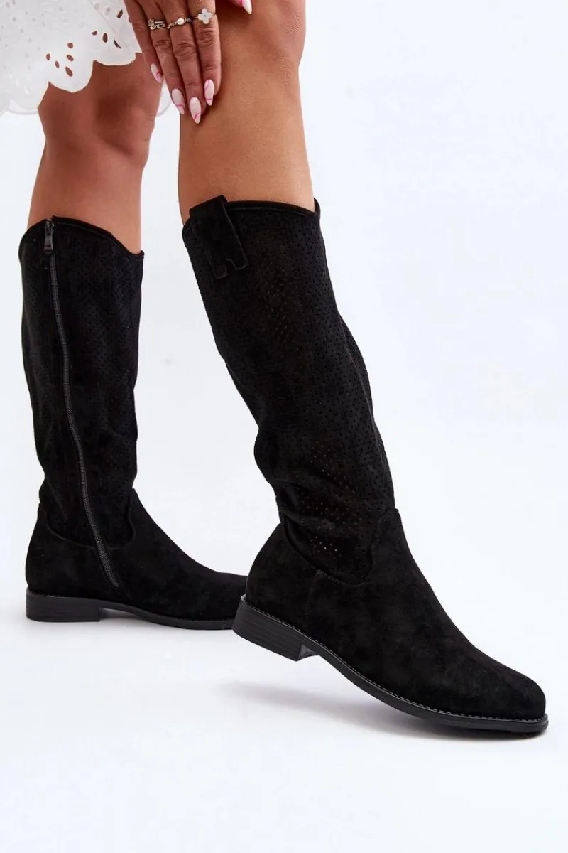 Kozaki Wiosenne|Kozaki Ażurowe>Damskie buty S.Barski S.Barski HY66-139 Ażurowe Kozaki Damskie Czarne