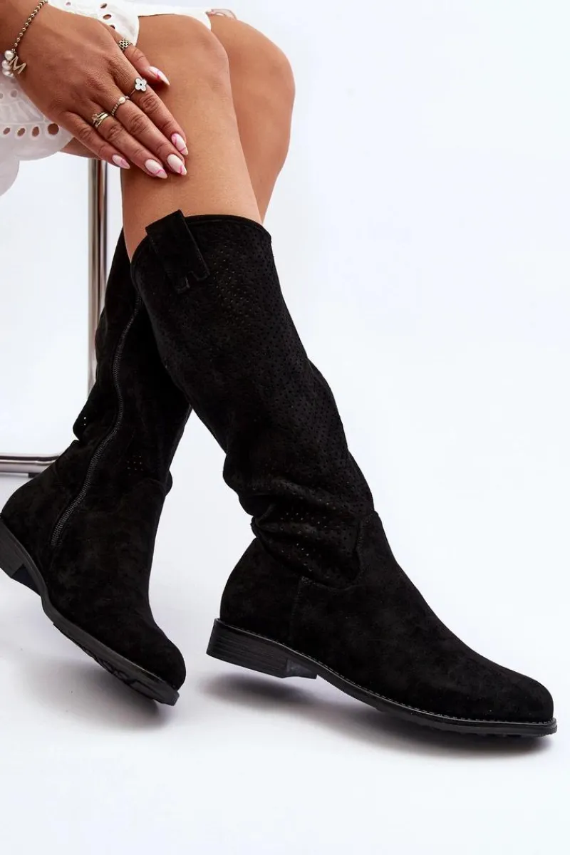 Kozaki Wiosenne|Kozaki Ażurowe>Damskie buty S.Barski S.Barski HY66-139 Ażurowe Kozaki Damskie Czarne