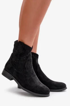 Clearance Damskie buty S.Barski S.Barski HY66-135 Damskie Ażurowe Botki Na Płaskim Obcasie Czarne