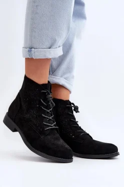 Botki Wiosenne|Botki Ażurowe>Damskie buty S.Barski S.Barski HY66-136 Damskie Botki Ze Wzorem Czarne Czarny