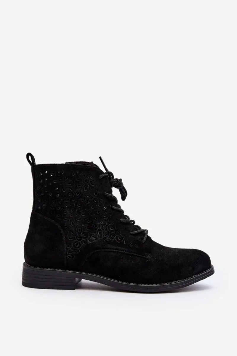 Botki Wiosenne|Botki Ażurowe>Damskie buty S.Barski S.Barski HY66-136 Damskie Botki Ze Wzorem Czarne Czarny