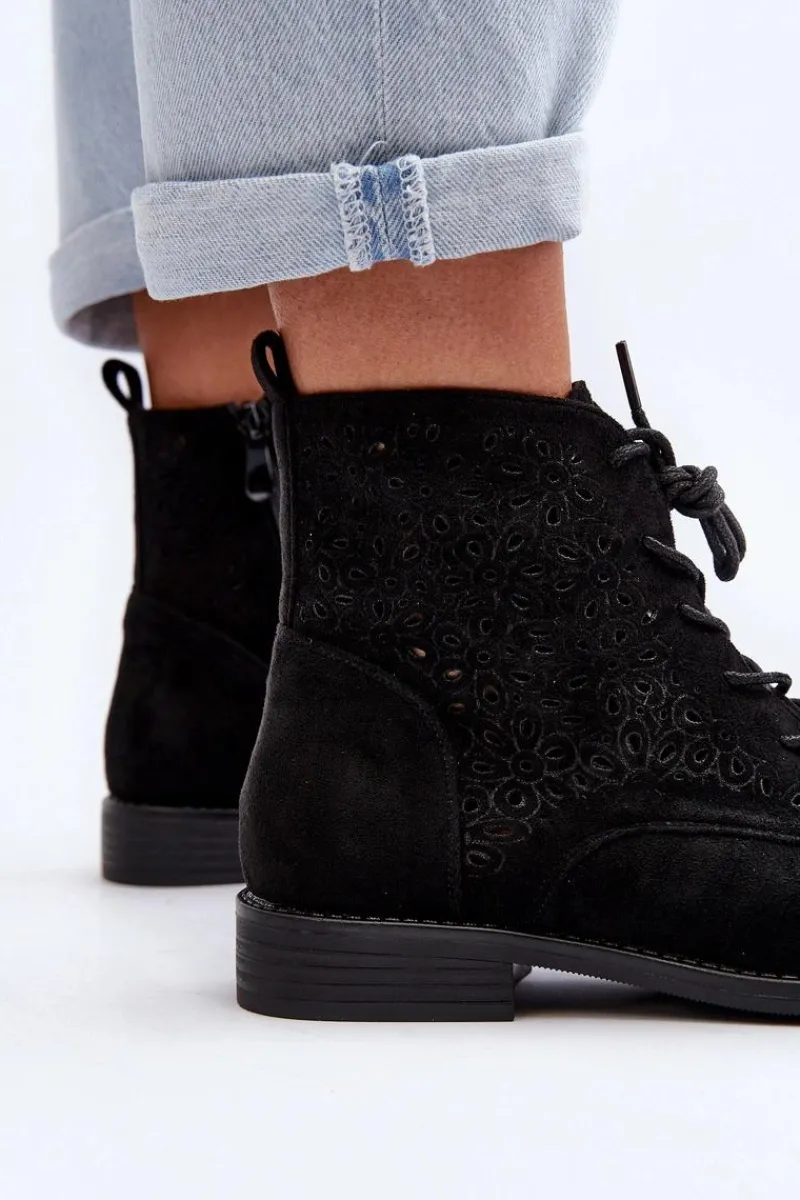 Botki Wiosenne|Botki Ażurowe>Damskie buty S.Barski S.Barski HY66-136 Damskie Botki Ze Wzorem Czarne Czarny