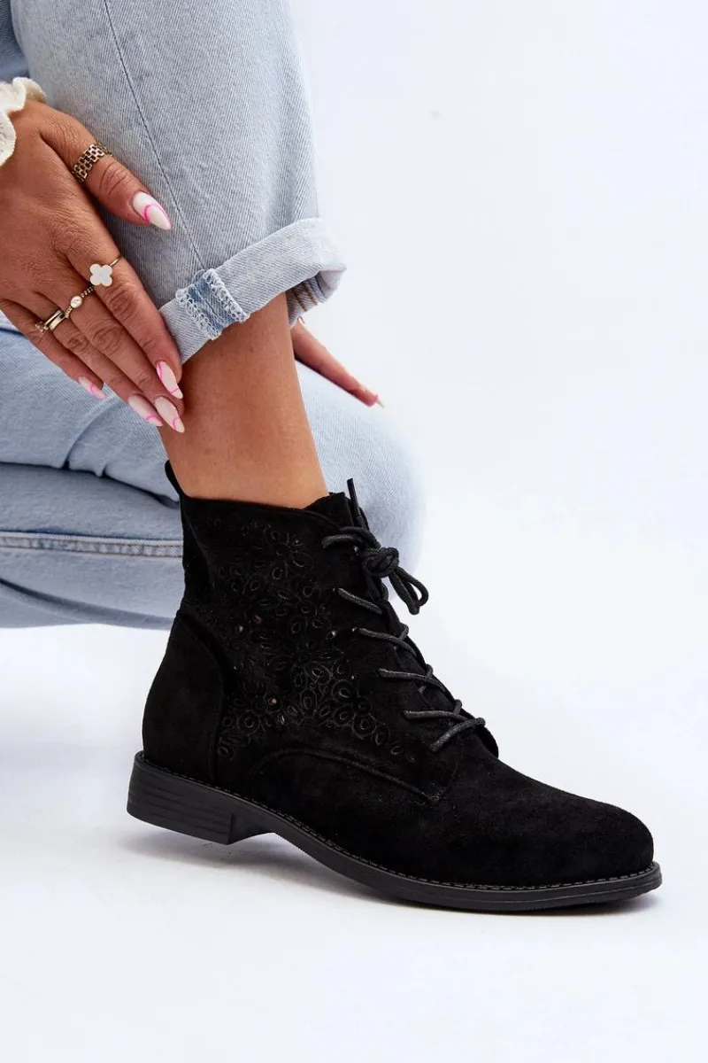 Botki Wiosenne|Botki Ażurowe>Damskie buty S.Barski S.Barski HY66-136 Damskie Botki Ze Wzorem Czarne Czarny
