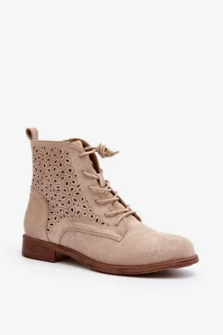 Best S.Barski HY66-136 Damskie Botki Ze Wzorem Jasnobeżowe Damskie Botki Wiosenne|Botki Ażurowe