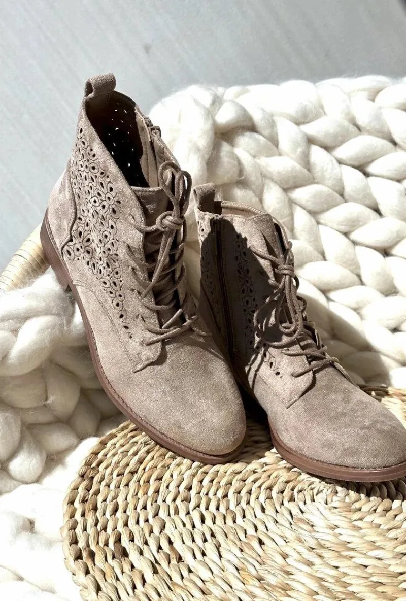 Best S.Barski HY66-136 Damskie Botki Ze Wzorem Jasnobeżowe Damskie Botki Wiosenne|Botki Ażurowe