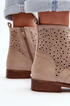 Best S.Barski HY66-136 Damskie Botki Ze Wzorem Jasnobeżowe Damskie Botki Wiosenne|Botki Ażurowe