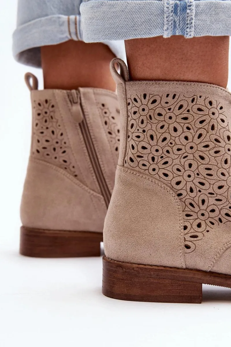 Best S.Barski HY66-136 Damskie Botki Ze Wzorem Jasnobeżowe Damskie Botki Wiosenne|Botki Ażurowe