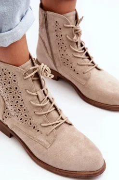 Best S.Barski HY66-136 Damskie Botki Ze Wzorem Jasnobeżowe Damskie Botki Wiosenne|Botki Ażurowe