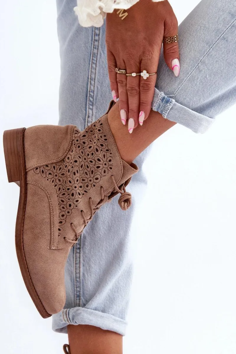 Sale S.Barski HY66-136 Damskie Botki Ze Wzorem Beżowe Damskie Botki Wiosenne|Botki Ażurowe