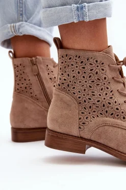 Sale S.Barski HY66-136 Damskie Botki Ze Wzorem Beżowe Damskie Botki Wiosenne|Botki Ażurowe