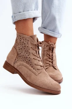 Sale S.Barski HY66-136 Damskie Botki Ze Wzorem Beżowe Damskie Botki Wiosenne|Botki Ażurowe