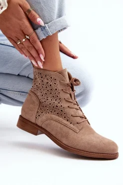 Sale S.Barski HY66-136 Damskie Botki Ze Wzorem Beżowe Damskie Botki Wiosenne|Botki Ażurowe