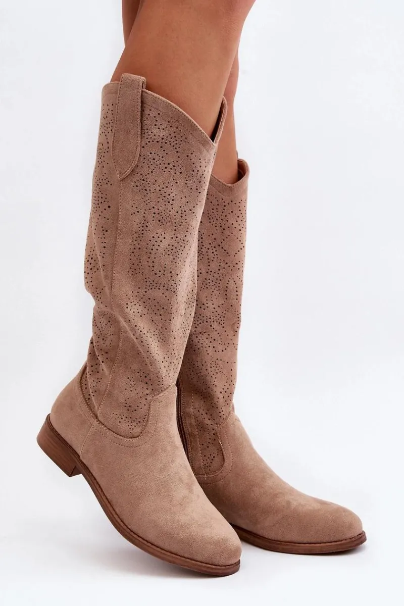 Online Damskie buty S.Barski S.Barski HY66-132 Kozaki Damskie Ażurowe Beżowe