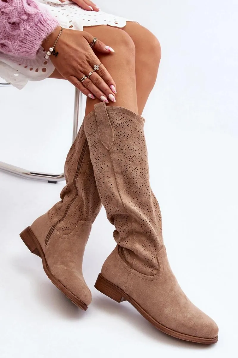 Online Damskie buty S.Barski S.Barski HY66-132 Kozaki Damskie Ażurowe Beżowe