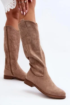 Online Damskie buty S.Barski S.Barski HY66-132 Kozaki Damskie Ażurowe Beżowe