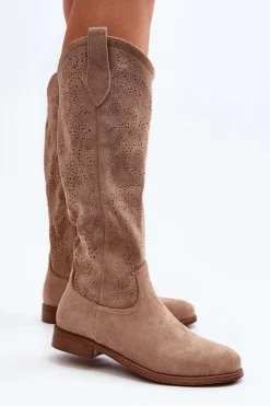 Online Damskie buty S.Barski S.Barski HY66-132 Kozaki Damskie Ażurowe Beżowe