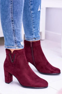 Botki Na Słupku|Brązowe I Beżowe Botki>Buty Sergio Leone Sergio Leone Bordowe Botki Na Słupku Zamsz Valentia