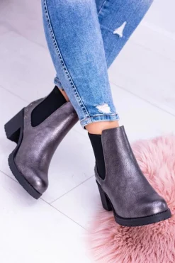 Hot Sergio Leone Ciemnoszare Botki Na Słupku Megusto Damskie Botki Na Słupku|Czarne Botki