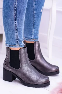 Hot Sergio Leone Ciemnoszare Botki Na Słupku Megusto Damskie Botki Na Słupku|Czarne Botki