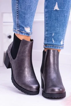 Hot Sergio Leone Ciemnoszare Botki Na Słupku Megusto Damskie Botki Na Słupku|Czarne Botki