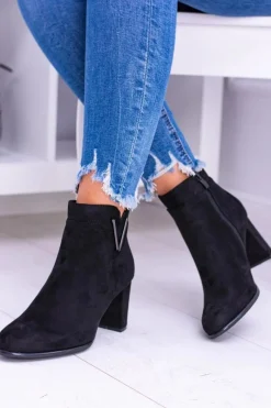 Sergio Leone Czarne Botki Na Słupku Zamsz Valentia Damskie Botki Na Słupku|Brązowe I Beżowe Botki