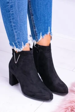 Sergio Leone Czarne Botki Na Słupku Zamsz Valentia Damskie Botki Na Słupku|Brązowe I Beżowe Botki