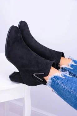 Sergio Leone Czarne Botki Na Słupku Zamsz Valentia Damskie Botki Na Słupku|Brązowe I Beżowe Botki