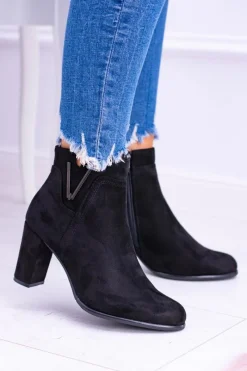 Sergio Leone Czarne Botki Na Słupku Zamsz Valentia Damskie Botki Na Słupku|Brązowe I Beżowe Botki