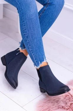 Botki Na Słupku|Botki Płaskie></noscript>Buty Sergio Leone Sergio Leone Granatowe Botki Sztyblety Nubuk Płaski Obcas Vuko