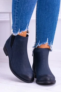 Botki Na Słupku|Botki Płaskie></noscript>Buty Sergio Leone Sergio Leone Granatowe Botki Sztyblety Nubuk Płaski Obcas Vuko