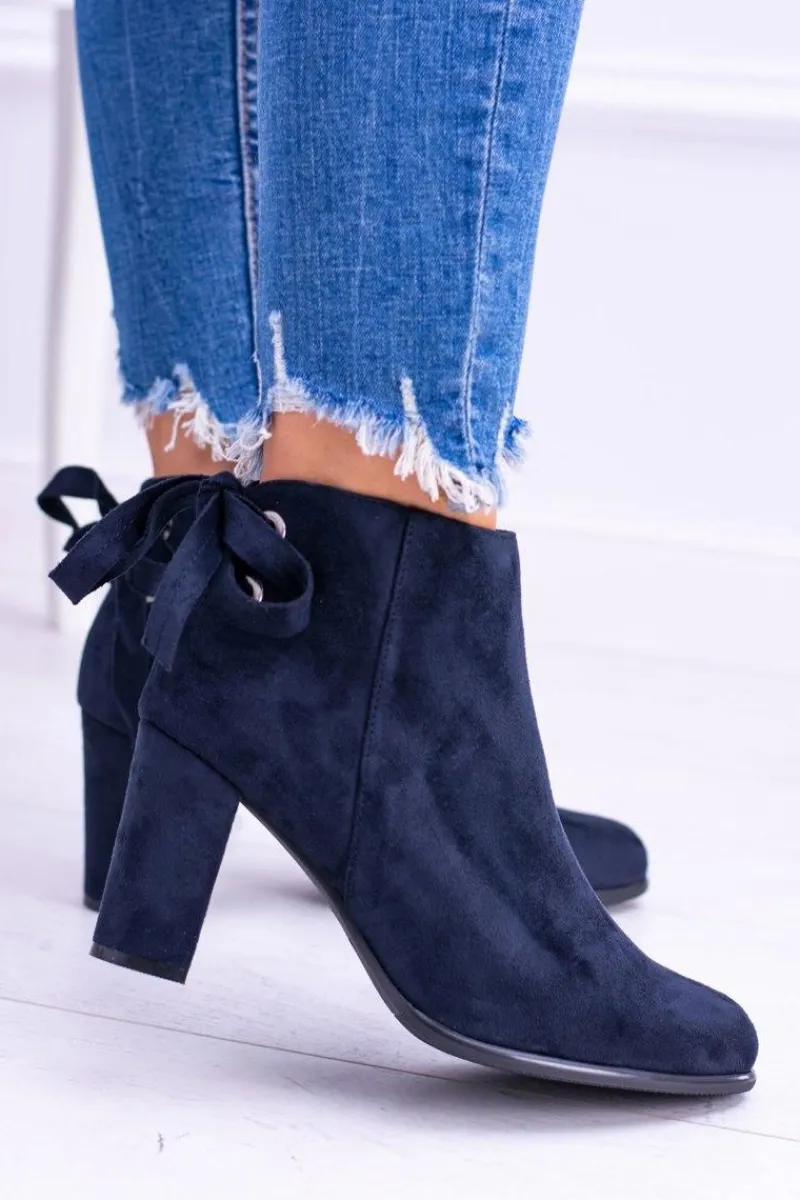 Outlet Sergio Leone Granatowe Botki Na Słupku Zamsz Symfonia Damskie Botki Na Słupku|Brązowe I Beżowe Botki