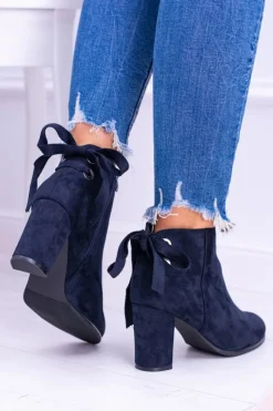 Outlet Sergio Leone Granatowe Botki Na Słupku Zamsz Symfonia Damskie Botki Na Słupku|Brązowe I Beżowe Botki