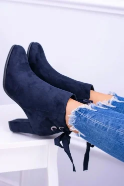 Outlet Sergio Leone Granatowe Botki Na Słupku Zamsz Symfonia Damskie Botki Na Słupku|Brązowe I Beżowe Botki