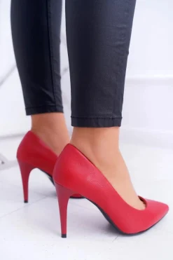 Discount Sergio Leone Matowe Czółenka Szpilki Czerwone Feliciana Damskie Czółenka Klasyczne