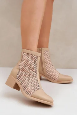 Botki Wiosenne|Czarne Botki>Boto Siateczkowe Botki Damskie Na Obcasie Beżowe Lithyia Beżowy