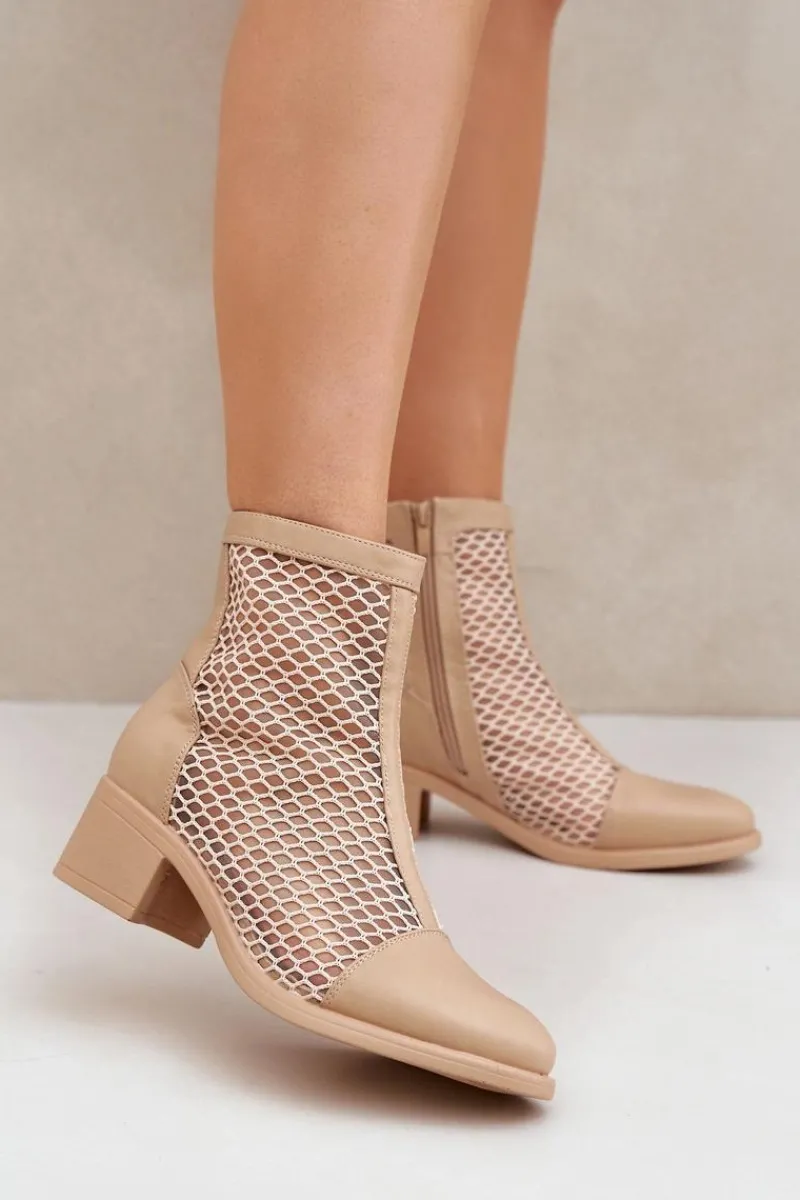 Botki Wiosenne|Czarne Botki>Boto Siateczkowe Botki Damskie Na Obcasie Beżowe Lithyia Beżowy