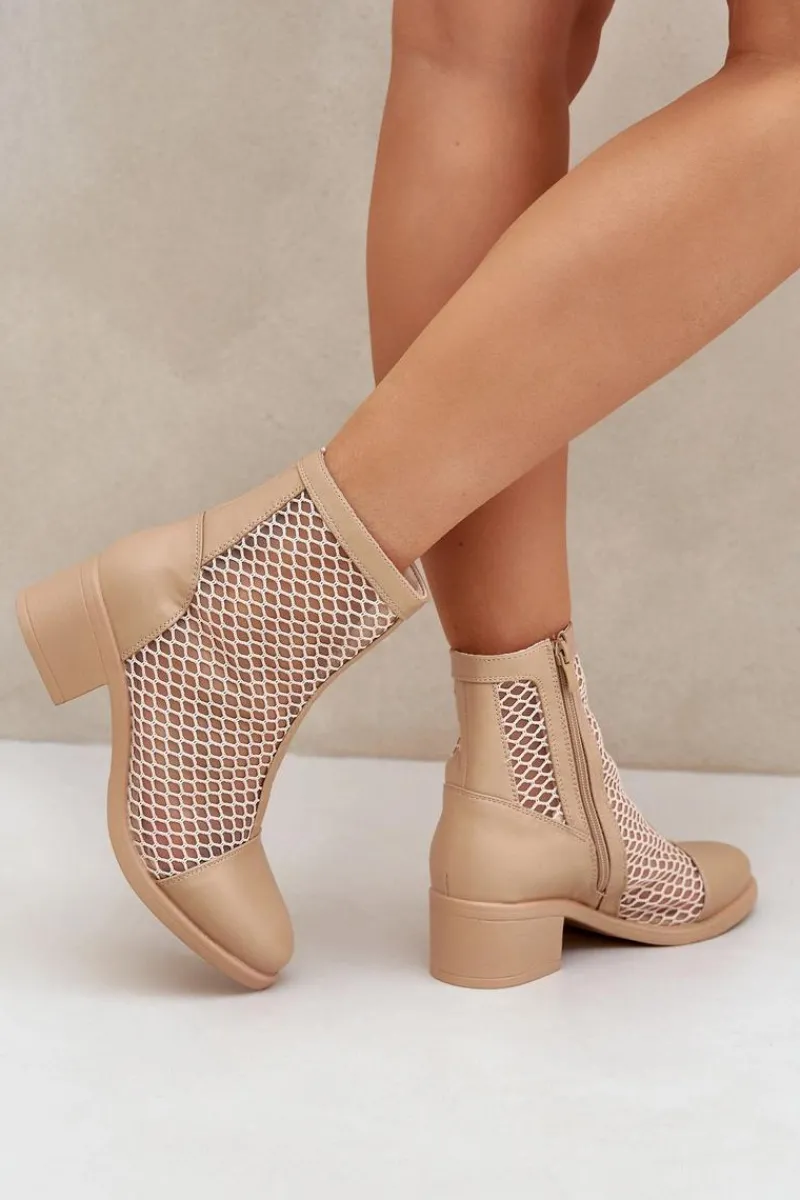 Botki Wiosenne|Czarne Botki>Boto Siateczkowe Botki Damskie Na Obcasie Beżowe Lithyia Beżowy