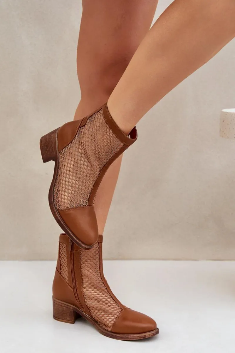 Online Boto Siateczkowe Botki Damskie Na Obcasie Brązowe Lithyia Brązowy