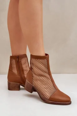 Online Boto Siateczkowe Botki Damskie Na Obcasie Brązowe Lithyia Brązowy