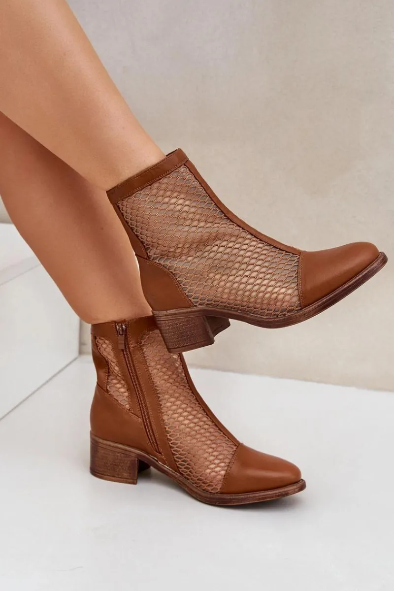 Online Boto Siateczkowe Botki Damskie Na Obcasie Brązowe Lithyia Brązowy