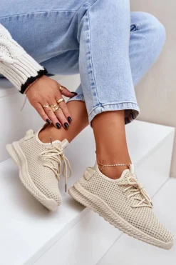 Sneakersy Damskie>Boto Siateczkowe Wsuwane Buty Sportowe Damskie Beżowe Harice
