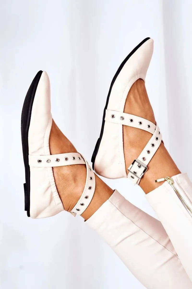 Baleriny Klasyczne>Boto Składane Skórzane Baleriny Lu Boo Beżowe