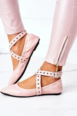 Discount Składane Skórzane Baleriny Lu Boo Różowe Damskie Baleriny Klasyczne