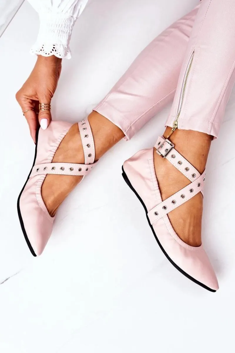 Discount Składane Skórzane Baleriny Lu Boo Różowe Damskie Baleriny Klasyczne