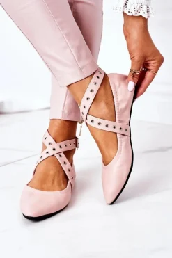 Discount Składane Skórzane Baleriny Lu Boo Różowe Damskie Baleriny Klasyczne